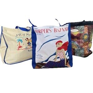 3 Tote Bag Lot Reusable Beach Travel Zip Top St Thomas USVI Harper’s Bazaar Trip